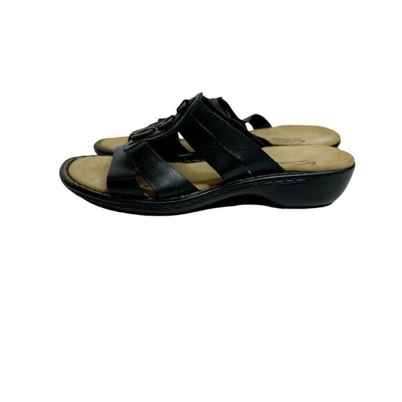 Clark’s bendables black leather wedge sandals size 6 - Picture 4 of 15